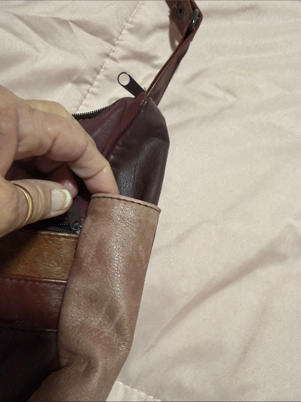 Leather Multi-Tone Crossbody Bag - Brown & Burgundy